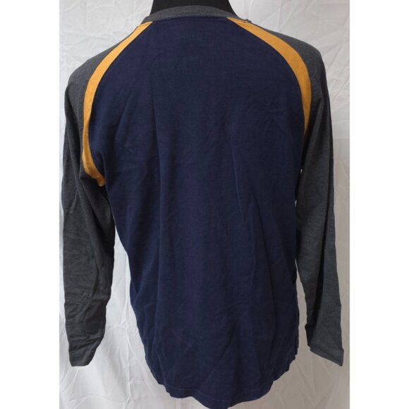 Nautica Jeans Co Mens M Blue Grey Yellow Logo Long Sleeve Heavy Spellout T-Shirt - Picture 9 of 13